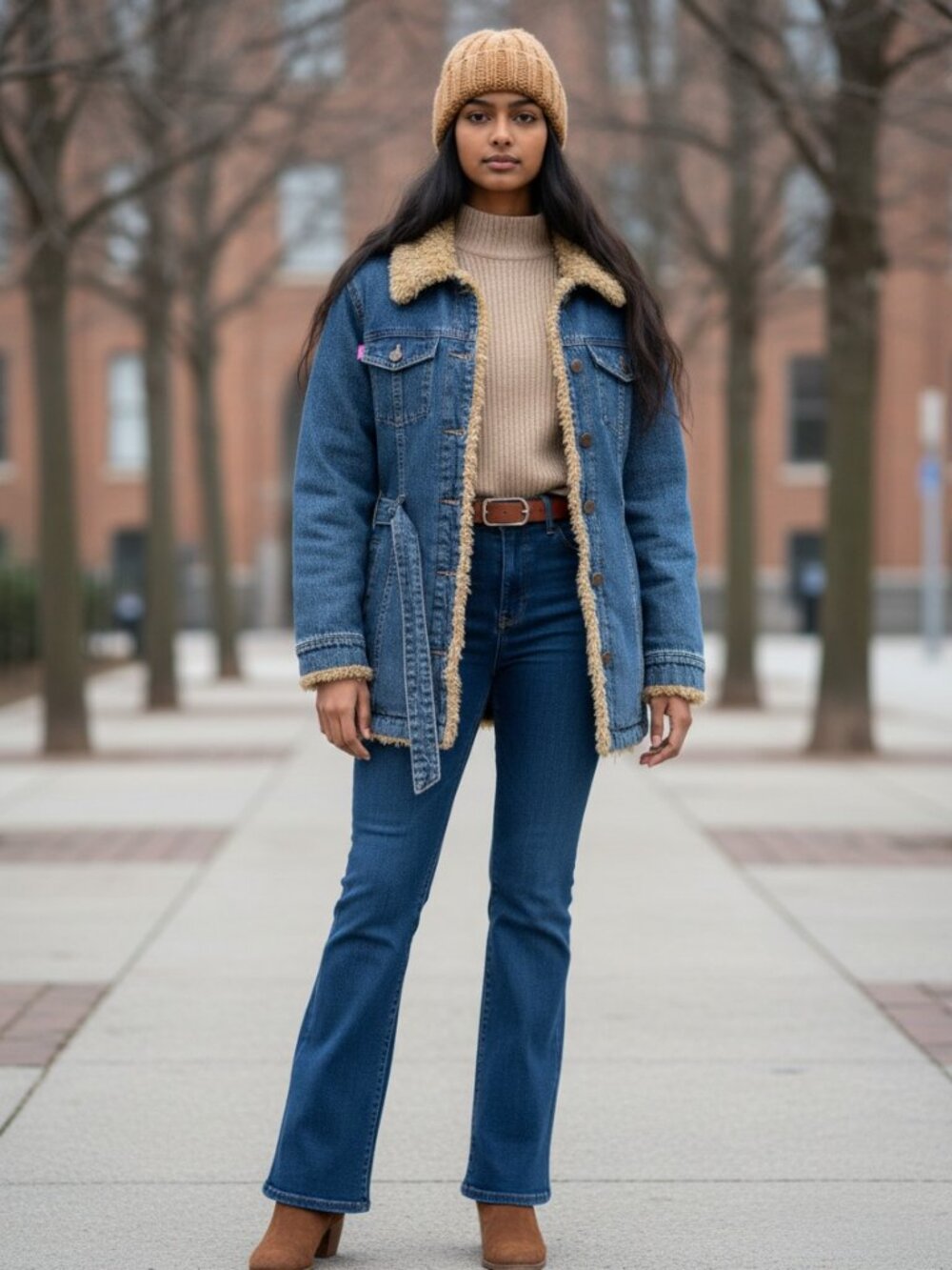 Gepetto Gpt Girl Denim Faux Fur Lined‎ Jacket Girls 10 Blue Excellent Belted